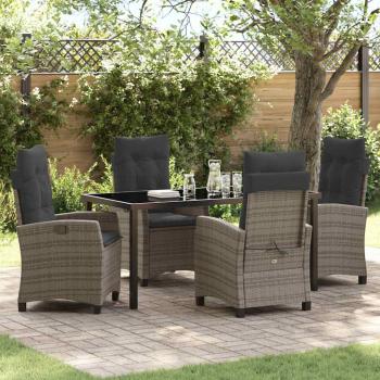ARDEBO.de - 5-teiliges Garten-Dining-Set mit Kissen in Grau und Poly Rattan