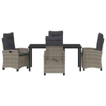 5-teiliges Garten-Dining-Set mit Kissen in Grau und Poly Rattan