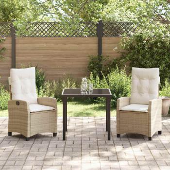 3-teiliges Garten-Ess-Set mit Kissen, beiger Poly-Rattan