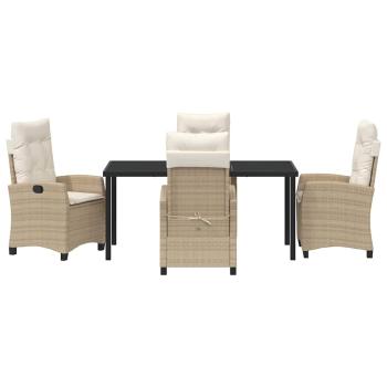 5-teiliges Garten-Dining-Set mit Kissen Beige Poly-Rattan