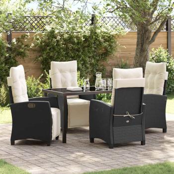 ARDEBO.de - 5-teiliges Garten-Esszimmer-Set Schwarzes Poly-Rattan