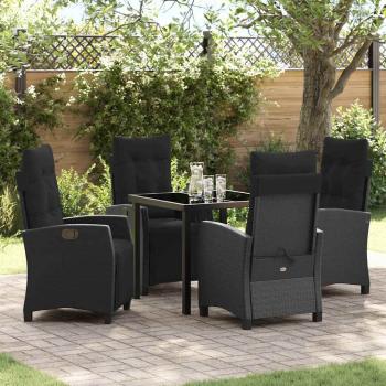 ARDEBO.de - 5-teiliges Garten-Esszimmer-Set Schwarz Poly Rattan