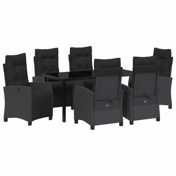 7-teiliges Garten-Esszimmer-Set in schwarzem Poly-Rattan