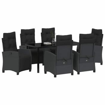 7-teiliges Garten-Esszimmer-Set in schwarzem Poly-Rattan