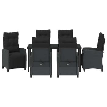 7-teiliges Garten-Esszimmer-Set in schwarzem Poly-Rattan