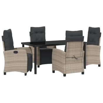 5-teiliges Garten-Dining-Set, hellgraues Poly-Rattan