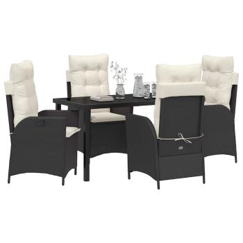 5-teiliges Garten-Esszimmer-Set mit Kissen Schwarz Poly Rattan