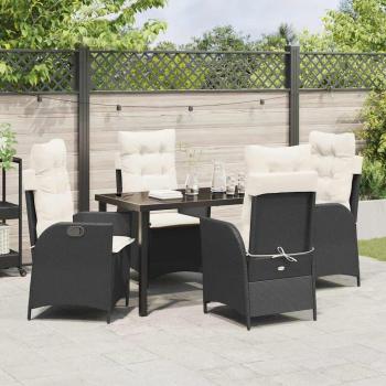 5-teiliges Garten-Esszimmer-Set mit Kissen Schwarz Poly Rattan