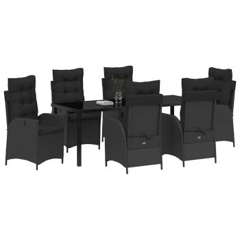 ARDEBO.de - 7-teiliges Garten-Dining-Set mit Kissen Schwarz Poly Rattan