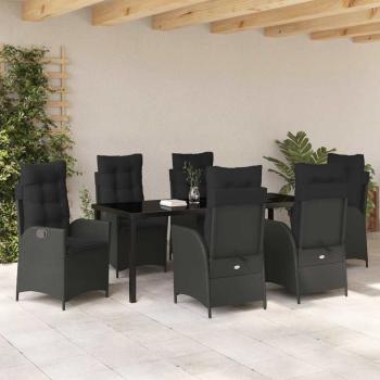 7-teiliges Garten-Dining-Set mit Kissen Schwarz Poly Rattan