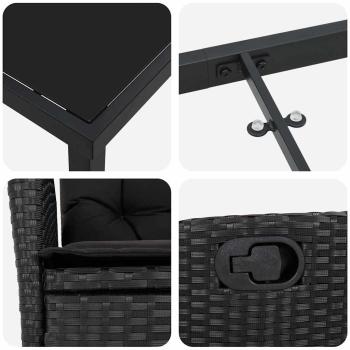 7-teiliges Garten-Dining-Set mit Kissen Schwarz Poly Rattan