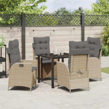 5-teiliges Garten-Esszimmer Set mit Kissen Beige Poly Rattan