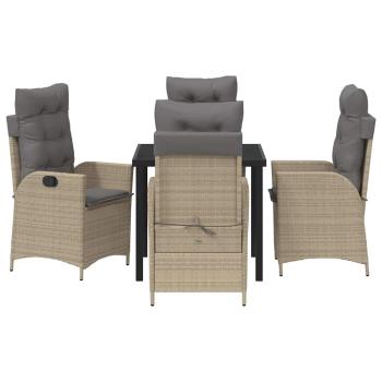 5-teiliges Garten-Esszimmer Set mit Kissen Beige Poly Rattan