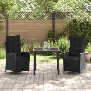 3-teiliges Garten-Esstisch-Set aus schwarzem Poly-Rattan