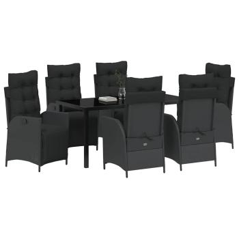 7-teiliges Garten-Dining-Set Schwarz Poly-Rattan