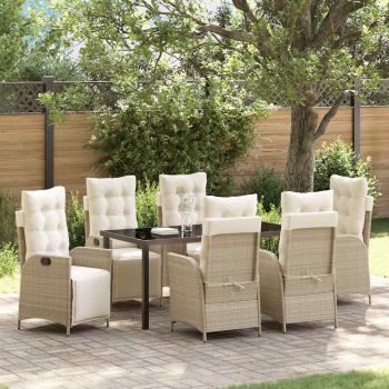 ARDEBO.de - 7-teiliges Garten-Dining-Set Beige Poly-Rattan