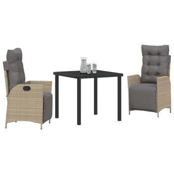 3-teiliges Garten-Dining-Set Beige Poly-Rattan