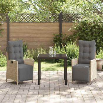 3-teiliges Garten-Dining-Set Beige Poly-Rattan