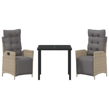 3-teiliges Garten-Dining-Set Beige Poly-Rattan