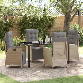 ARDEBO.de - 5-teiliges Garten-Ess-Set Beige Poly-Rattan