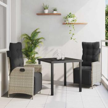 ARDEBO.de - 3-teiliges Garten-Esszimmer-Set Hellgrau Poly-Rattan