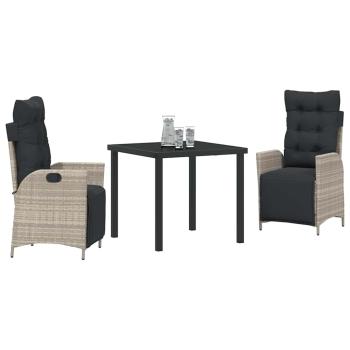 3-teiliges Garten-Esszimmer-Set Hellgrau Poly-Rattan