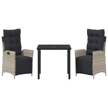 3-teiliges Garten-Esszimmer-Set Hellgrau Poly-Rattan