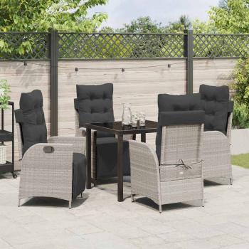 5-teiliges Garten-Esstisch-Set Hellgrau aus Poly-Rattan