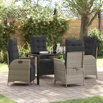 ARDEBO.de - 5-teiliges Garten-Esszimmer-Set Hellgraues Poly-Rattan