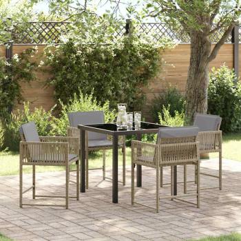 ARDEBO.de - 5-teiliges Garten-Ess-Set mit Kissen Beige Poly Rattan