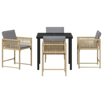5-teiliges Garten-Ess-Set mit Kissen Beige Poly Rattan
