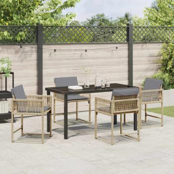 5-teiliges Garten-Ess-Set mit Kissen Beige Poly Rattan