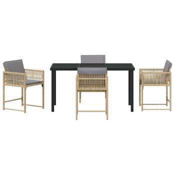 5-teiliges Garten-Ess-Set mit Kissen Beige Poly Rattan