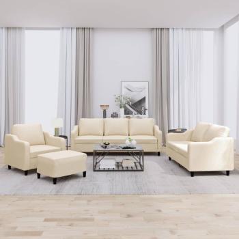 ARDEBO.de - 4-tlg. Sofagarnitur mit Kissen Creme Stoff