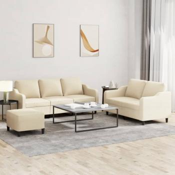 ARDEBO.de - 3-tlg. Sofagarnitur mit Kissen Creme Stoff