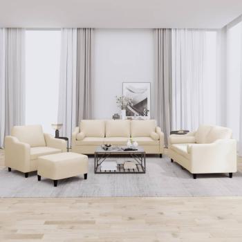 ARDEBO.de - 4-tlg. Sofagarnitur mit Kissen Creme Stoff