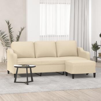 ARDEBO.de - 3-Sitzer-Sofa mit Hocker Creme 180 cm Stoff