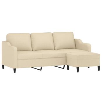 3-Sitzer-Sofa mit Hocker Creme 180 cm Stoff