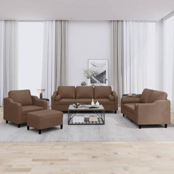 ARDEBO.de - 4-tlg. Sofagarnitur mit Kissen Braun Stoff