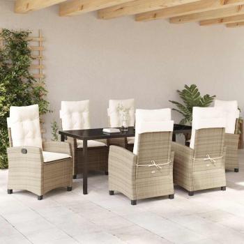 ARDEBO.de - 7-teiliges Garten-Esszimmer-Set mit Kissen in Beige aus Poly-Rattan