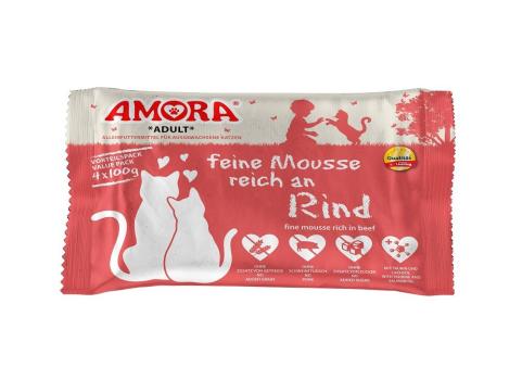 ARDEBO.de AMORA Cat PB Flowpack feine Mousse reich an Rind 4x100g