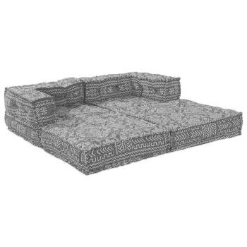 2-Sitzer Modularer Pouffe Sofa Umwandelbar Hellgrau Stoff