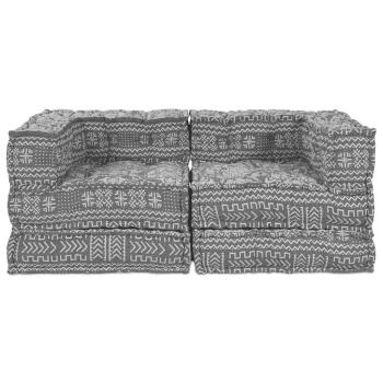 2-Sitzer Modularer Pouffe Sofa Umwandelbar Hellgrau Stoff
