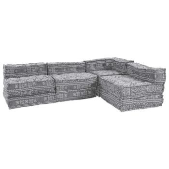 ARDEBO.de - 4-Sitzer Modul-Pouffe Sofa Umbaubar Hellgrau Stoff
