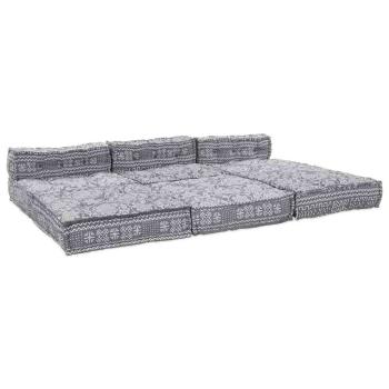 4-Sitzer Modul-Pouffe Sofa Umbaubar Hellgrau Stoff