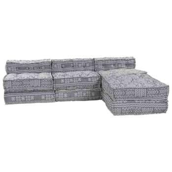4-Sitzer Modularer Pouf Sofa Umwandelbar in Hellgrau