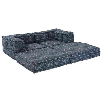2-Sitzer Modul Pouffe Sofa Umwandelbar Indigo Stoff