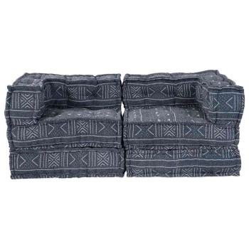 2-Sitzer Modul Pouffe Sofa Umwandelbar Indigo Stoff