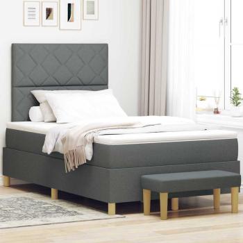 ARDEBO.de - Boxspringbett mit Matratze & Bank Dunkelgrau 120x190 cm Stoff