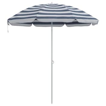 Strandparasol mit Metallstange Blau & Weiß 161x193 cm Polyester